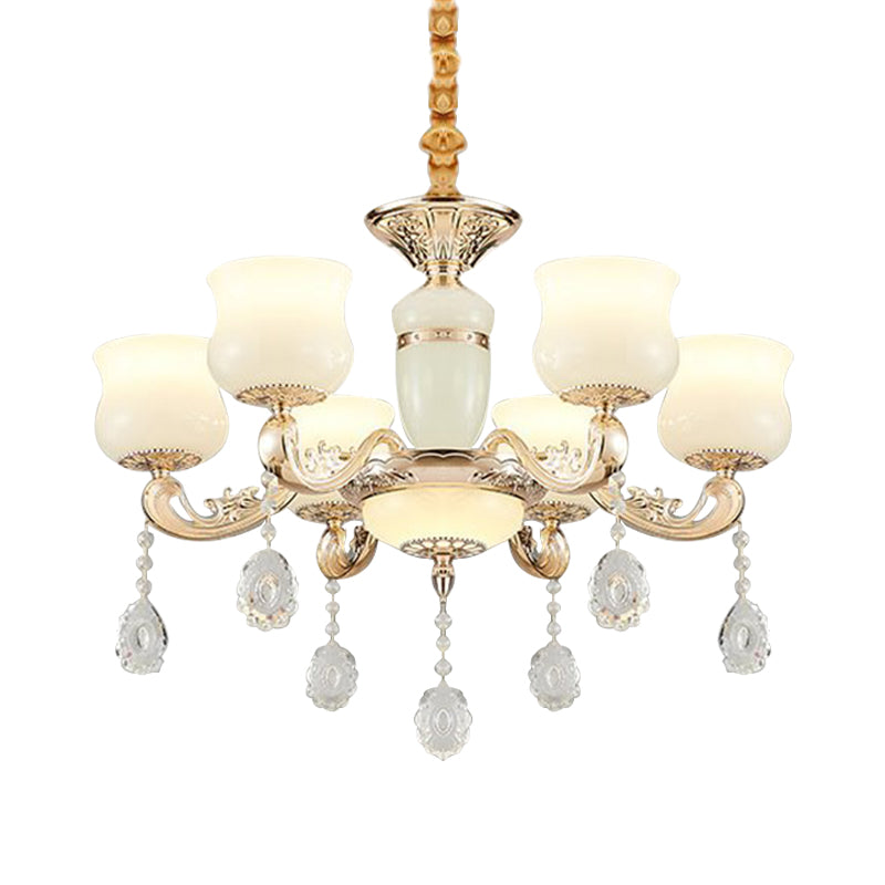 Modern Gold Jade Bud Chandelier - 6-Light Crystal Ceiling Lamp For Bedroom