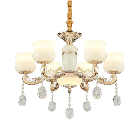 Modern Gold Jade Bud Chandelier - 6-Light Crystal Ceiling Lamp For Bedroom