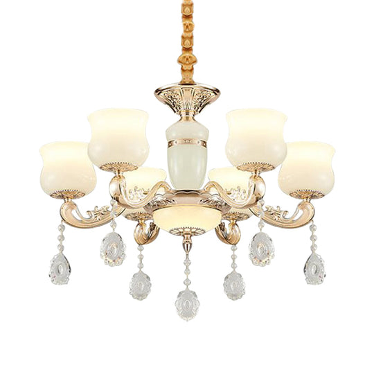 Modern Gold Jade Bud Chandelier - 6-Light Crystal Ceiling Lamp For Bedroom