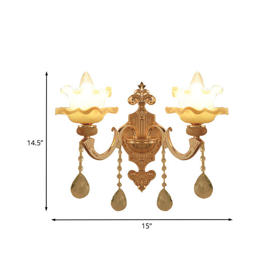 Gold Crystal Wall Sconce With Frosted Glass Shade - Perfect For Living Rooms 2 Bulbs Included!