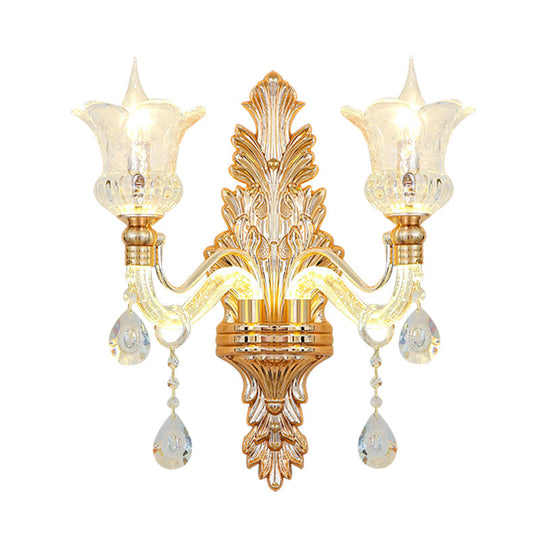 Floral Wall Sconce With Luminous Arm And Clear Crystal Glass - 2 Light Option