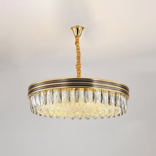 Loop Living Room Ceiling Chandelier: Elegant Crystal Block Design With 14 Bulbs In Gold Finish