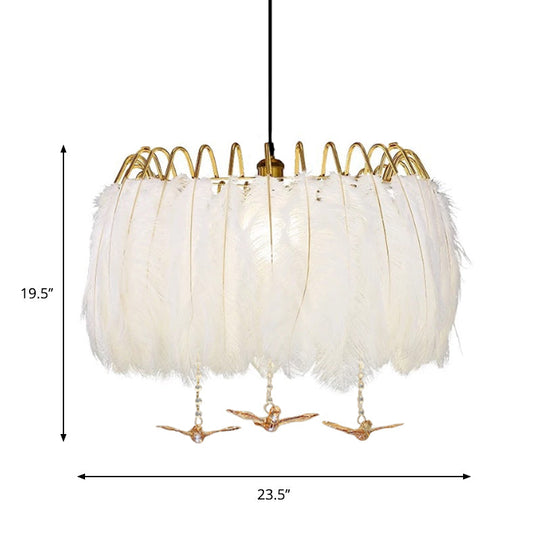 Minimalist 4-Head White Feather Metal Chandelier Light Fixture For Bedroom