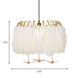 Minimalist Feather Metal Chandelier Light Fixture - 4-Head Bedroom Suspension Lamp In White