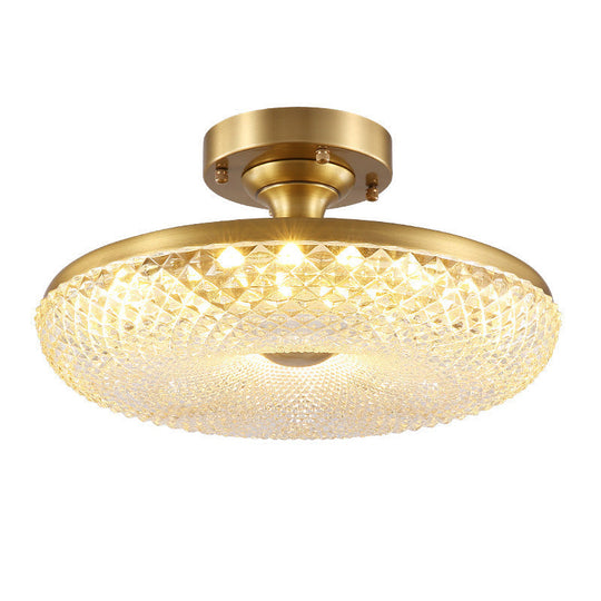 7 - Head Gold Semi Flush Mount Ceiling Light With Clear Ribbed Crystal – Postmodern Doughnut Design