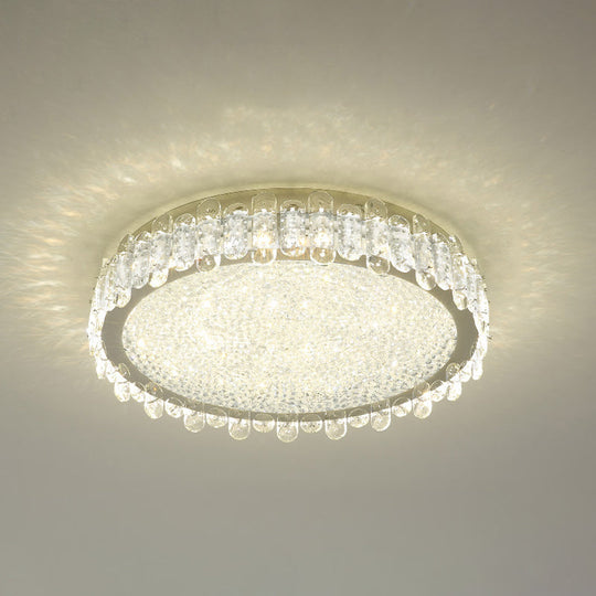 Modern Led Nickel Ceiling Light: Clear Crystal Round Flush Mount Recessed Lighting