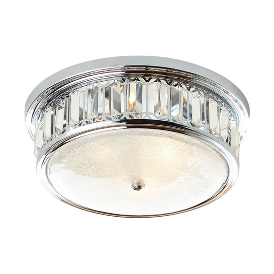 Modernism Circular Ceiling Lamp - Chrome Flush Mount Lighting Fixture With 3-Light K9 Crystal