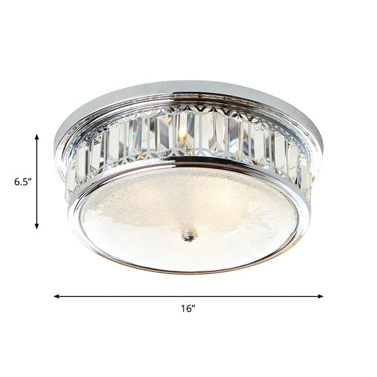 Modernism Circular Ceiling Lamp - Chrome Flush Mount Lighting Fixture With 3-Light K9 Crystal