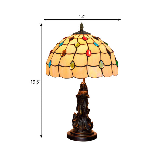 Asellus Secundus - Cabochons Grid Night Light 1-Light Tiffany Table Lamp With Angel Decor