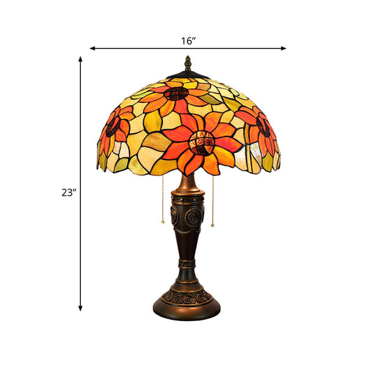 Annabelle - Red/Orange Glass Tiffany Night Lamp With Carved Base