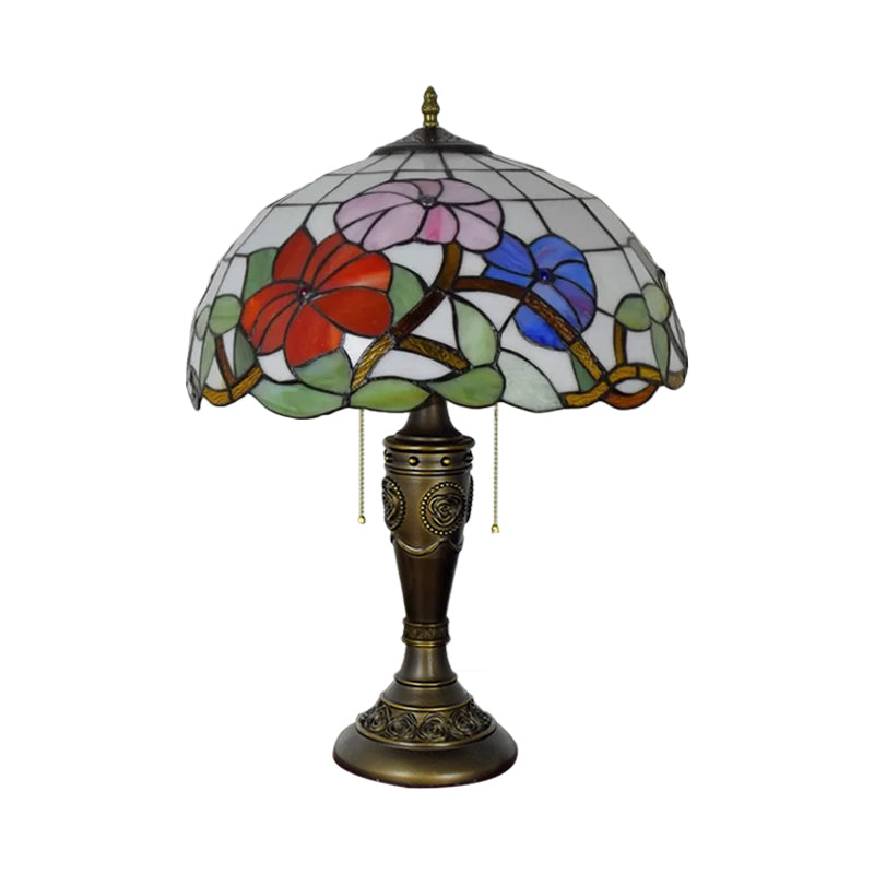 Annabelle - Red/Orange Glass Tiffany Night Lamp With Carved Base