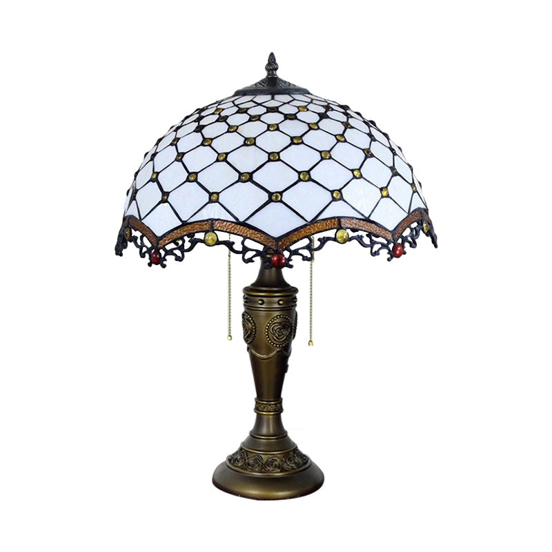 Christelle - White Glass Fishscale Table Light Baroque Style 2 Lights Bronze Night Lamp With Pull
