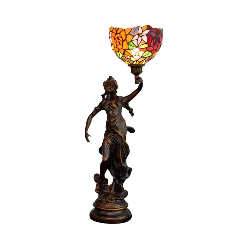 Clara - Lampe de table Tiffany en bronze avec lampe de chevet en forme de statue d'ange -
