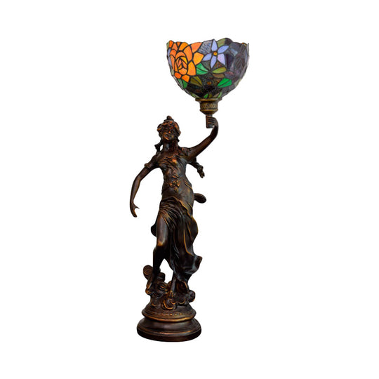 Clara - Lampe de table Tiffany en bronze avec lampe de chevet en forme de statue d'ange -