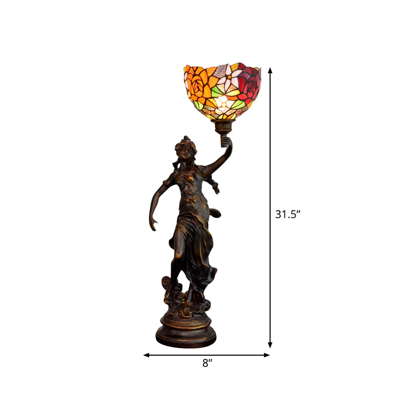 Clara - Lampe de table Tiffany en bronze avec lampe de chevet en forme de statue d'ange -