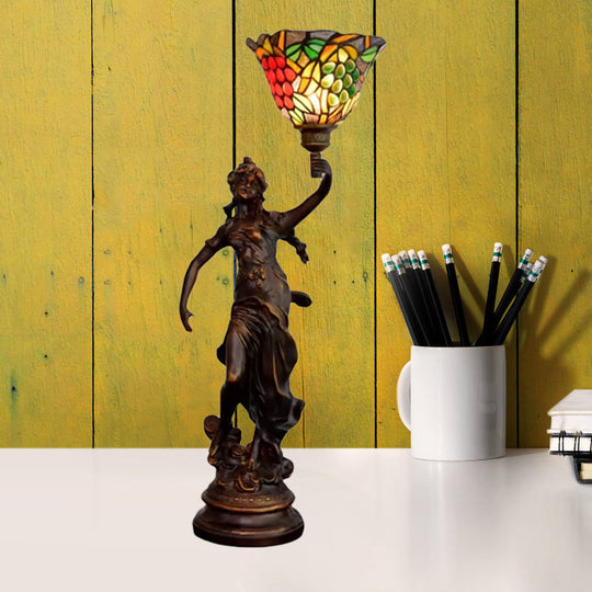 Clara - Lampe de table Tiffany en bronze avec lampe de chevet en forme de statue d'ange -