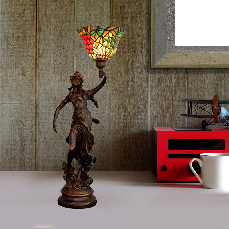Clara - Lampe de table Tiffany en bronze avec lampe de chevet en forme de statue d'ange -