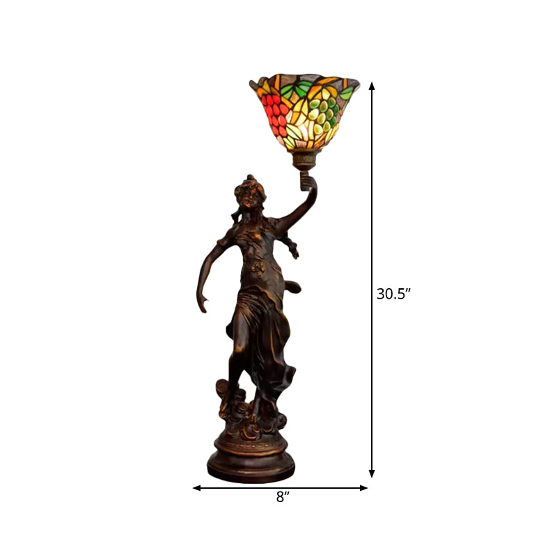 Clara - Lampe de table Tiffany en bronze avec lampe de chevet en forme de statue d'ange -
