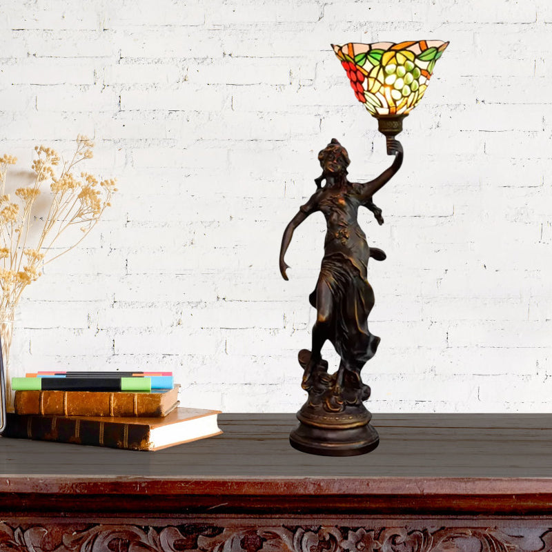 Clara - Lampe de table Tiffany en bronze avec lampe de chevet en forme de statue d'ange -