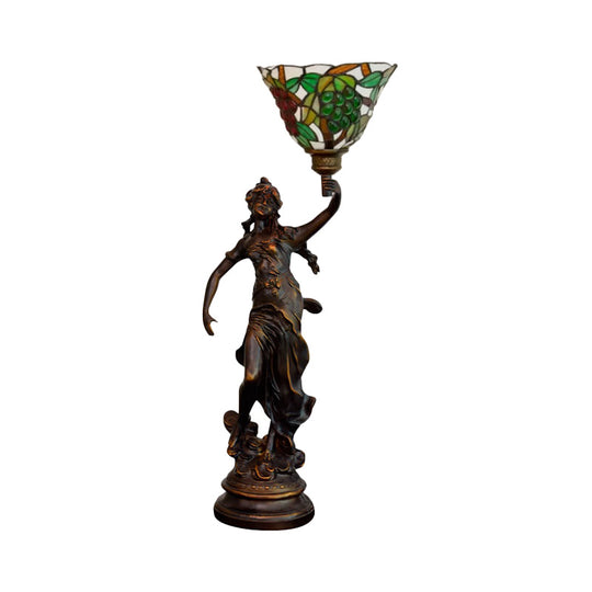 Clara - Lampe de table Tiffany en bronze avec lampe de chevet en forme de statue d'ange -