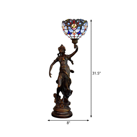 Gatria - Bronze Women Sculpture Night Lamp Victorian Style 1 Head Resin Table Light With