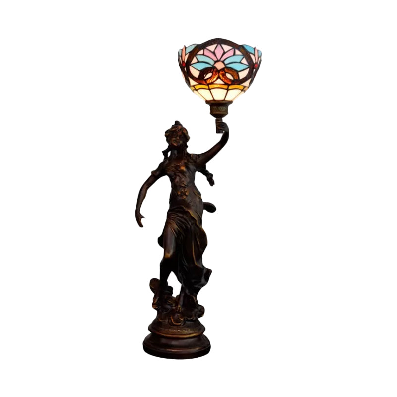 Gatria - Bronze Women Sculpture Night Lamp Victorian Style 1 Head Resin Table Light With