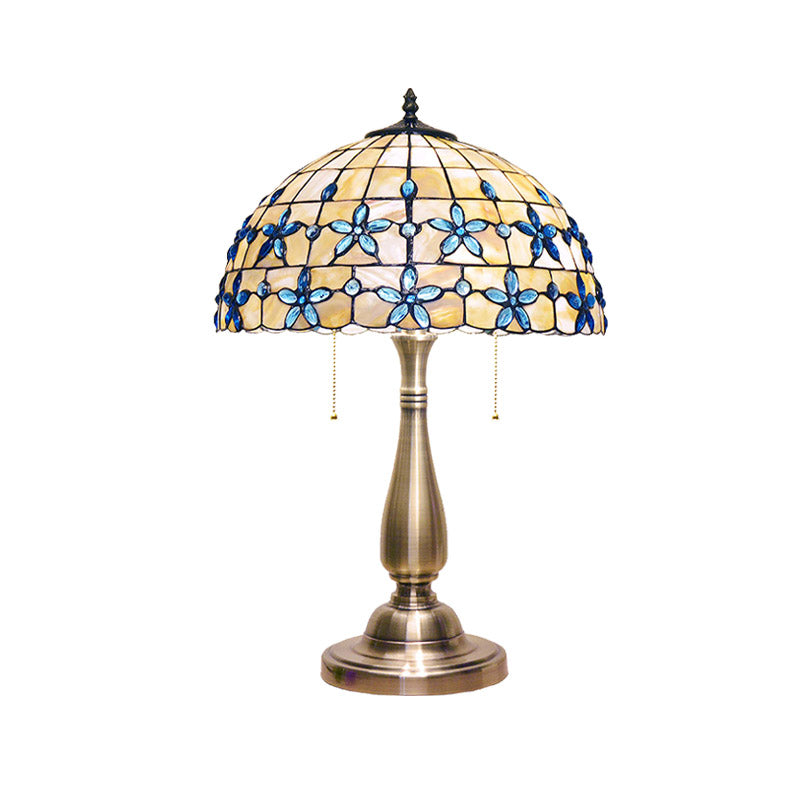 Caterina - Jewel Petals Night Stand Light: Tiffany-Style Shell Lamp With 2 Heads