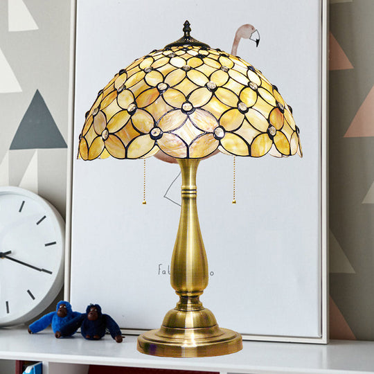 Megrez - Baroque 2 Bulbs Living Room Night Lamp Gold Pull-Chain Table Lighting With Crisscrossed