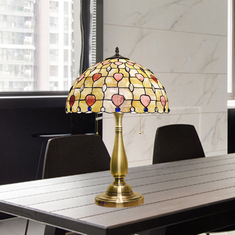 Molly - 2-Light 2 Lights Table Lamp Dotted Pattern Bowl Shell Night Stand Light With Pull Chain In