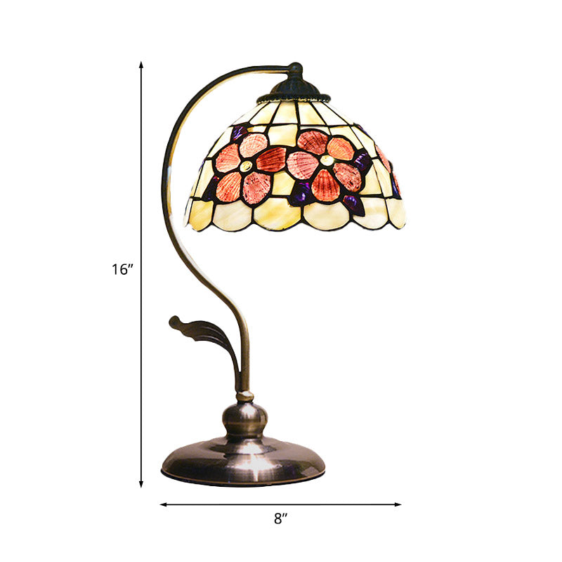 Red Shell Nightstand Lamp: Natural Mediterranean Style Flower Pattern Design 1 Head
