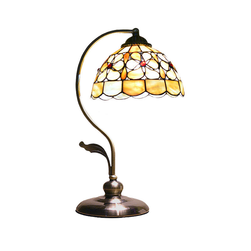 Tiffany Shell Table Lighting With Gooseneck Arm - White Bowl Night Stand Light