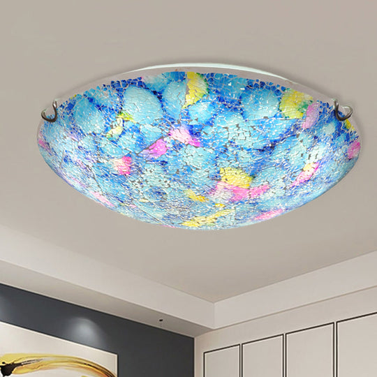 Tiffany Blue Stained Glass Ceiling Light For Bedroom - 2/3-Light Wide Bowl Flush Mount 12/16 / 12
