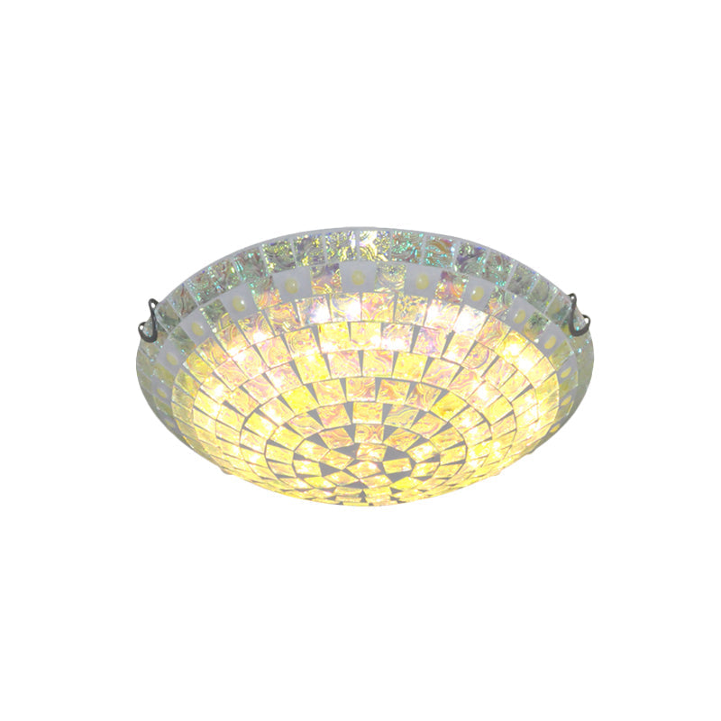 Baroque Blue Glass Bowl Ceiling Light - 2/3 Lights Square-Cut Flush Mount Lamp For Bedroom