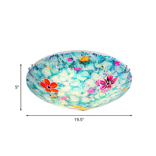Hand - Cut Blue Glass Tiffany Flower Bowl Flush Light Fixture - 16’ Or 19.5’ Wide With 3 4