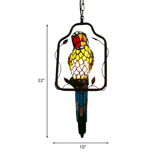 Baroque Blue Cut Glass Parrot Wall Sconce With Swing Perch - Unique Long Feather Light Fixture