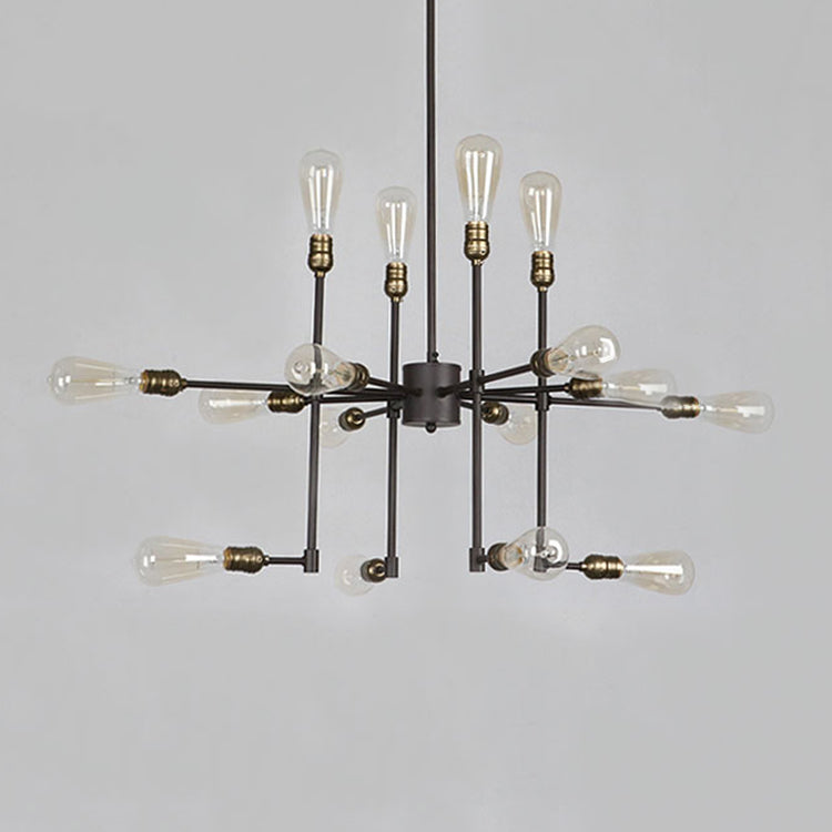 Vintage Industrial Multi-Light Chandelier - Iron Exposed Pendant Lighting For Dining Room Black