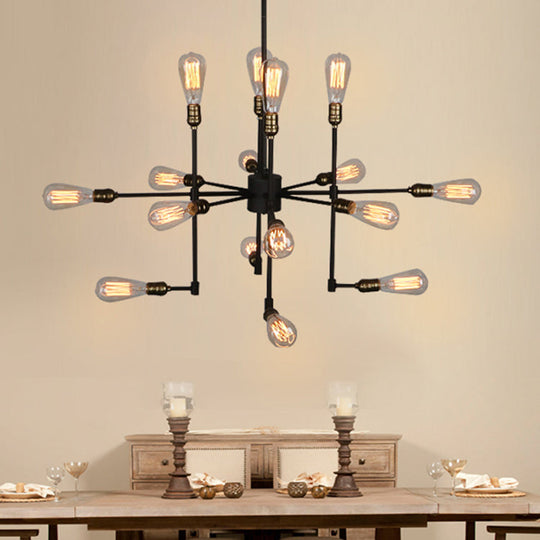 Vintage Industrial Multi-Light Chandelier - Iron Exposed Pendant Lighting For Dining Room Black