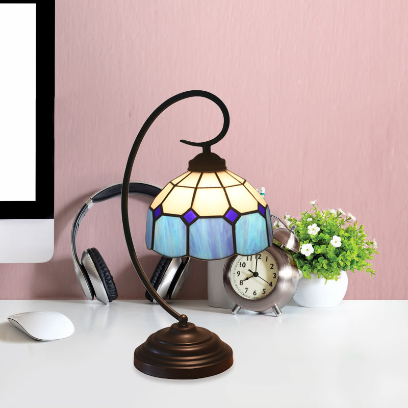 Baroque Orange/Blue/Yellow Cut Glass Task Table Lamp With Swirl Arm