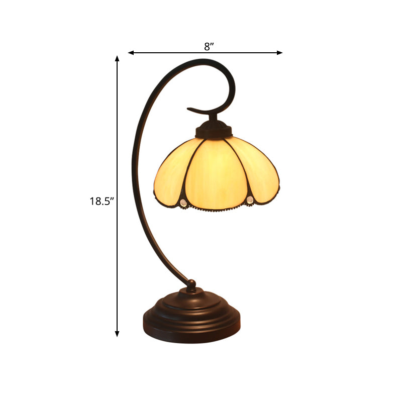 Mediterranean Style 1-Light Nightstand Lamp With Beaded Pattern & Flower Glass Shade In White/Red