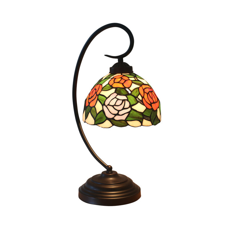 Blossom Pattern Tiffany Glass Desk Lamp - Pink/Orange 1-Head Night Table Light For Bedroom