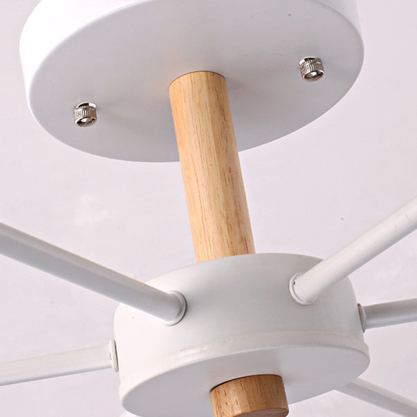 Nordic Style 3 - Light Metal Cylindrical Ceiling Semi Flush Chandelier With White Wooden Cap For