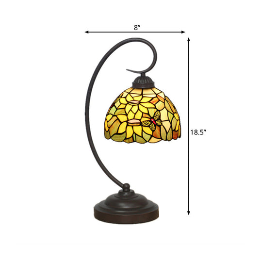 Red/Yellow Tiffany Style Hand Cut Glass Night Table Lamp With Blossom Pattern - Ideal Desk Lighting
