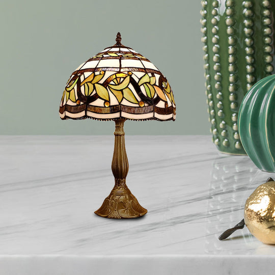 Samantha - Head 1 Dome Table Lamp Baroque Style Yellow/Green/Orange Stained Glass Nightstand With