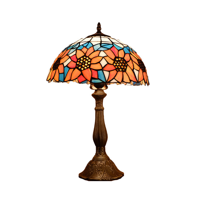 Arrakis - Baroque Bowl Shade Table Light 1-Bulb Hand Cut Glass Sunflower Patterned Nightstand