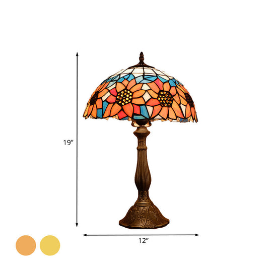 Arrakis - Baroque Bowl Shade Table Light 1-Bulb Hand Cut Glass Sunflower Patterned Nightstand