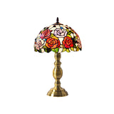 Victorian Rose Patterned Cut Glass Brass Table Lamp- Bowl Shaped Night Light