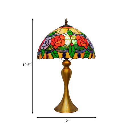 Gold Night Table Lamp: 1-Light Mediterranean Cut Glass Bowl Shape Desk Light With Rose Pattern