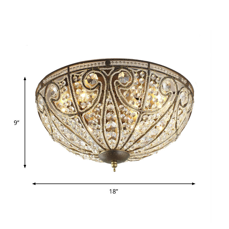 Vintage Antique Bronze Ceiling Light With Beveled Crystal And 3 - Bulb Flush Mount For Hallways