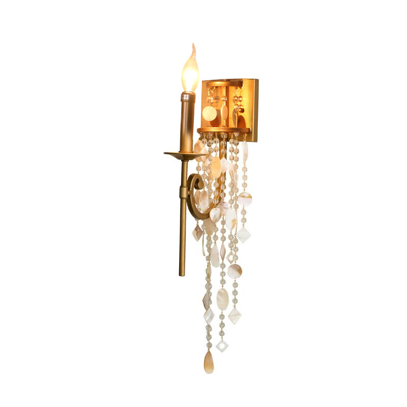 Gold Metal Candlestick Wall Sconce Light With Crystal Accent - Traditional Bedroom Lighting