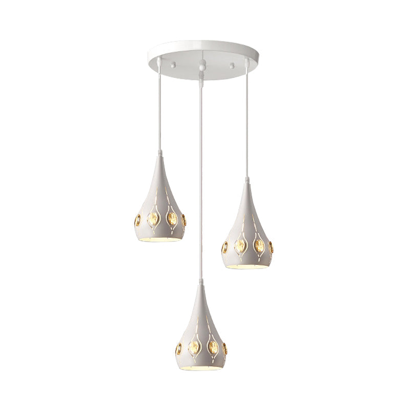 Teardrop Iron Multi-Light Pendant With Crystal Block Accent - Minimalist White Suspension Lamp (3